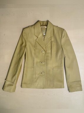 Tailored Tan Colored Leather Blazer with Whipstitch Detail